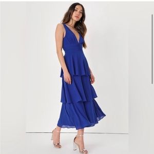 Lulu’s Royal Blue Sleeveless Tiered Midi Dress Size L NWOT